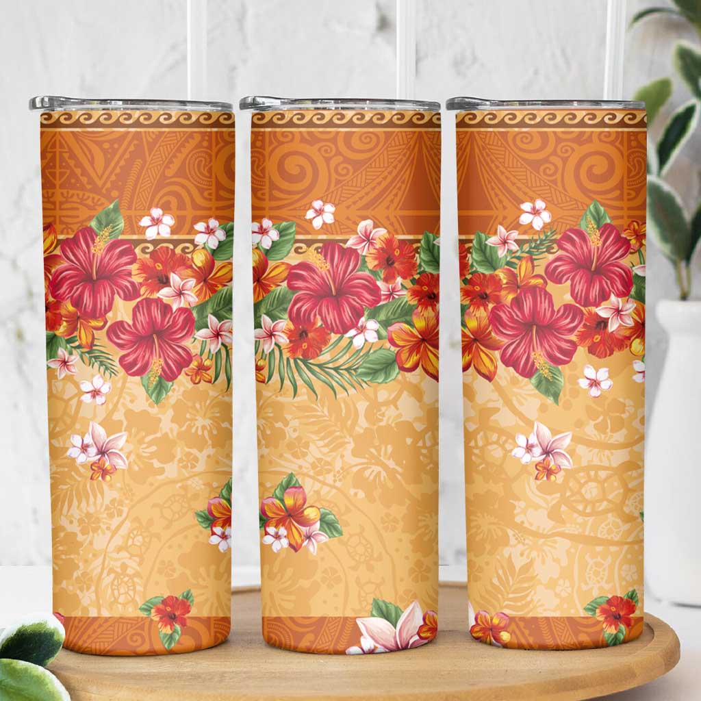 Hawaii Hibiscus Skinny Tumbler Turtles and Tribal Motifs Vintage Floral Style LT03 - Polynesian Pride