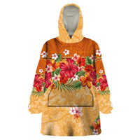 Hawaii Hibiscus Wearable Blanket Hoodie Turtles and Tribal Motifs Vintage Floral Style LT03 One Size Yellow - Polynesian Pride
