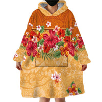 Hawaii Hibiscus Wearable Blanket Hoodie Turtles and Tribal Motifs Vintage Floral Style LT03 - Polynesian Pride