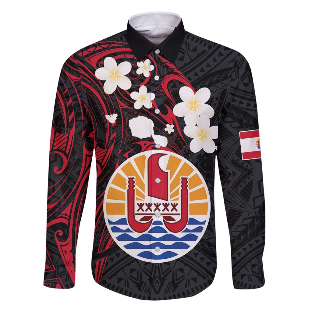 French Polynesia Tiare Day Family Matching Mermaid Dress and Hawaiian Shirt Seal and Polynesian Pattern LT03 Dad's Shirt - Long Sleeve Black - Polynesian Pride