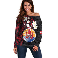 French Polynesia Tiare Day Off Shoulder Sweater Seal and Polynesian Pattern