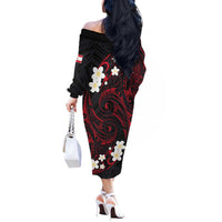 French Polynesia Tiare Day Off The Shoulder Long Sleeve Dress Seal and Polynesian Pattern