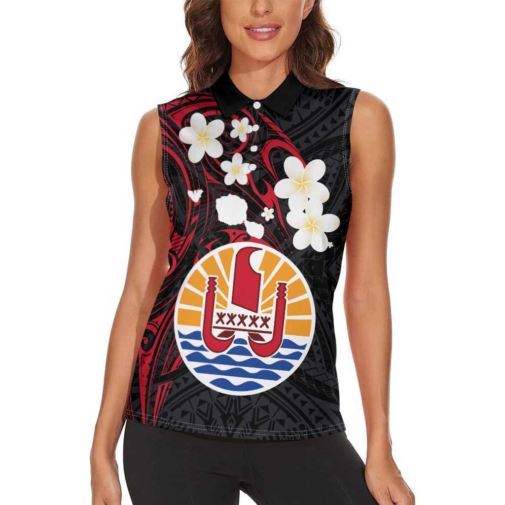 French Polynesia Tiare Day Women Sleeveless Polo Shirt Seal and Polynesian Pattern