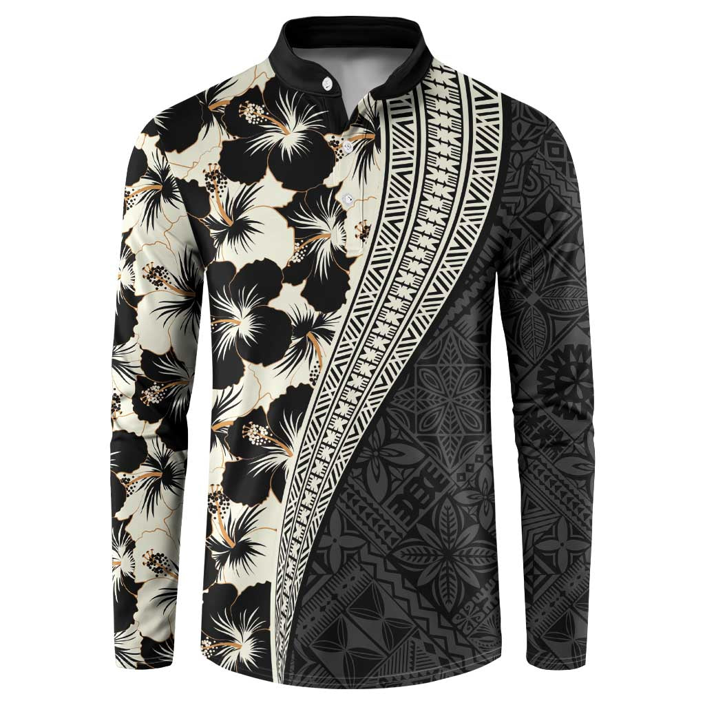 Bula Hibiscus Festival Button Sweatshirt Tapa Pattern Half Style