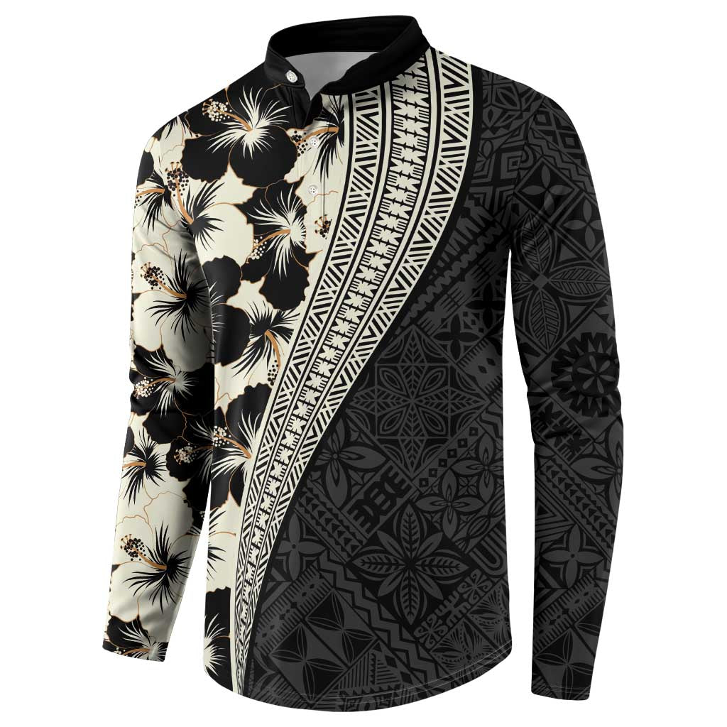 Bula Hibiscus Festival Button Sweatshirt Tapa Pattern Half Style