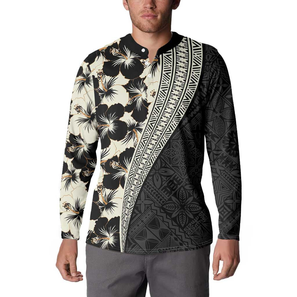 Bula Hibiscus Festival Button Sweatshirt Tapa Pattern Half Style