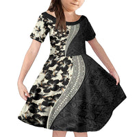 Bula Hibiscus Festival Family Matching Long Sleeve Bodycon Dress and Hawaiian Shirt Tapa Pattern Half Style LT03 Daughter's Dress Beige - Polynesian Pride