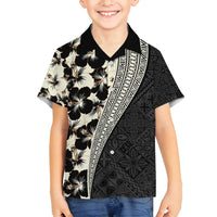 Bula Hibiscus Festival Family Matching Long Sleeve Bodycon Dress and Hawaiian Shirt Tapa Pattern Half Style LT03 Son's Shirt Beige - Polynesian Pride