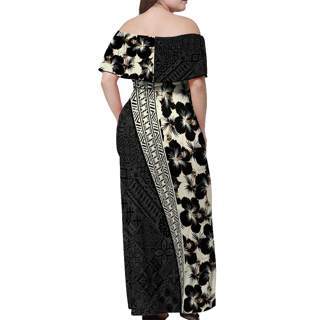 Bula Hibiscus Festival Off Shoulder Maxi Dress Tapa Pattern Half Style