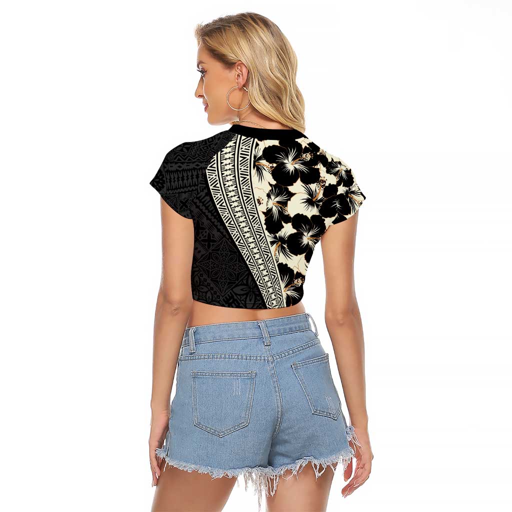 Bula Hibiscus Festival Raglan Cropped T Shirt Tapa Pattern Half Style