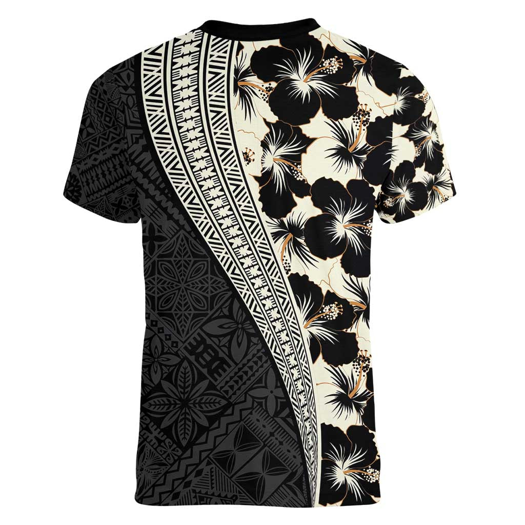 Bula Hibiscus Festival Women V-Neck T-Shirt Tapa Pattern Half Style