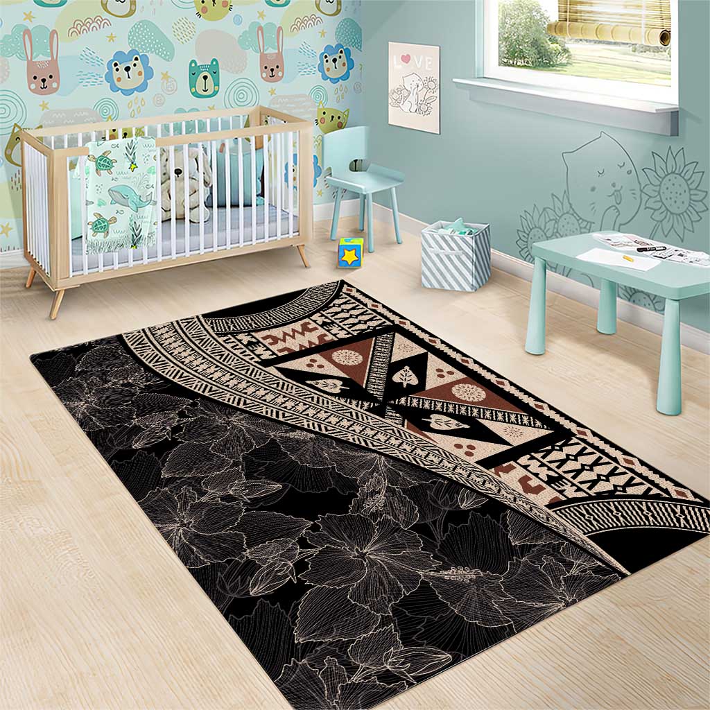 Bula Hibiscus Festival Area Rug Fijian Masi Pattern Half Style