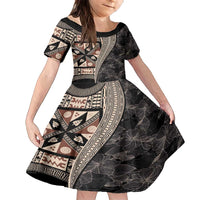 Bula Hibiscus Festival Family Matching Long Sleeve Bodycon Dress and Hawaiian Shirt Fijian Masi Pattern Half Style LT03 Daughter's Dress Beige - Polynesian Pride