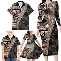 Bula Hibiscus Festival Family Matching Long Sleeve Bodycon Dress and Hawaiian Shirt Fijian Masi Pattern Half Style LT03 - Polynesian Pride