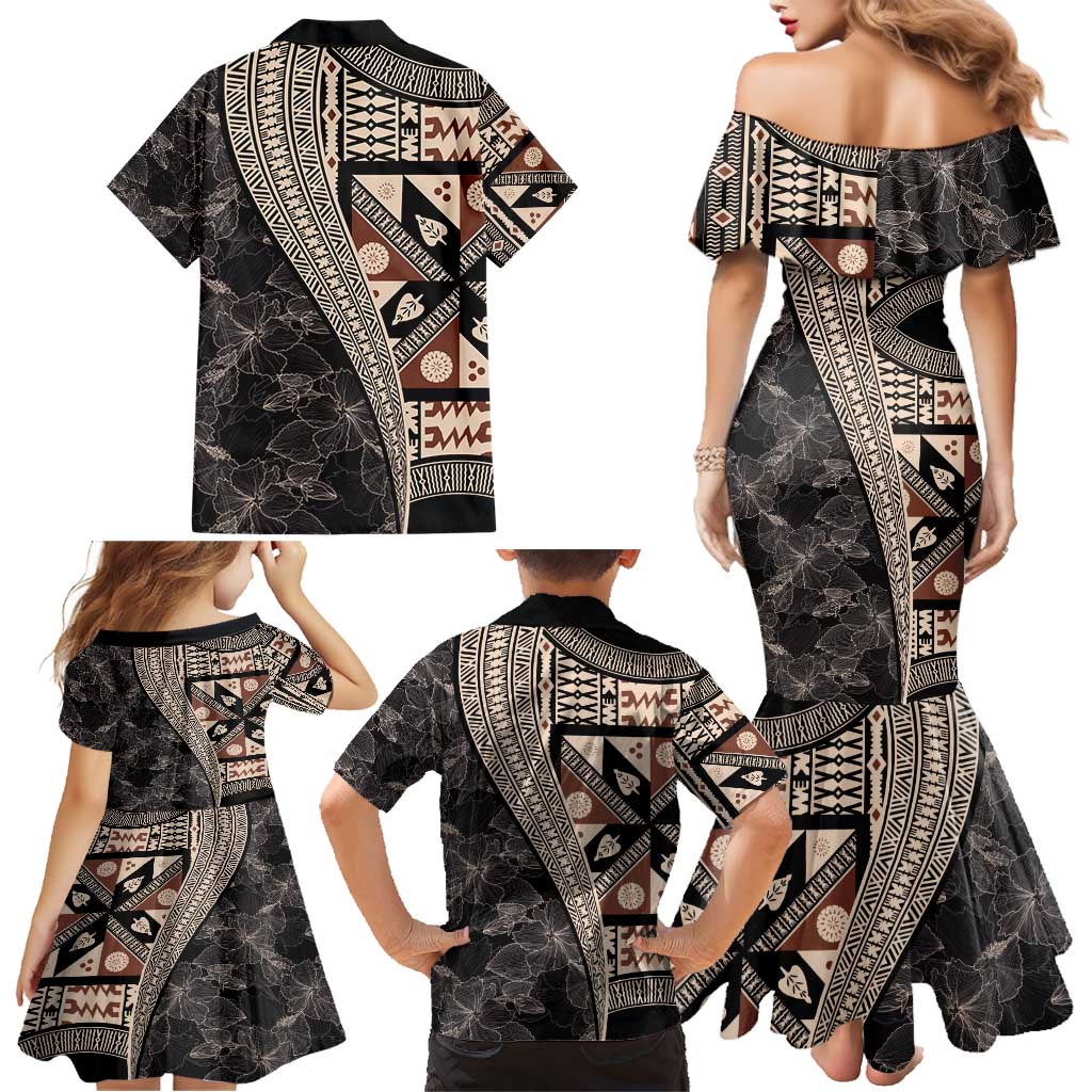 Bula Hibiscus Festival Family Matching Mermaid Dress and Hawaiian Shirt Fijian Masi Pattern Half Style LT03 - Polynesian Pride