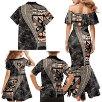 Bula Hibiscus Festival Family Matching Mermaid Dress and Hawaiian Shirt Fijian Masi Pattern Half Style LT03 - Polynesian Pride