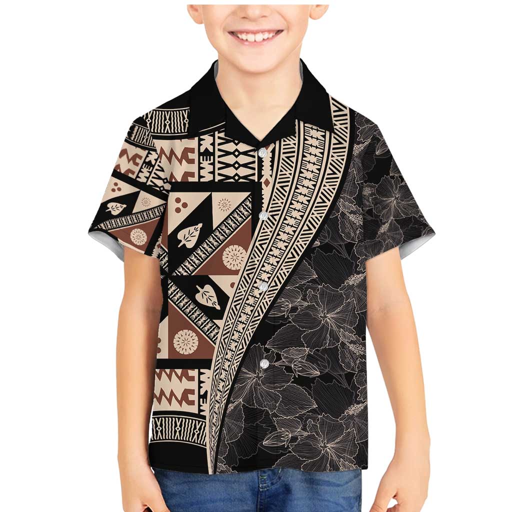 Bula Hibiscus Festival Family Matching Mermaid Dress and Hawaiian Shirt Fijian Masi Pattern Half Style LT03 Son's Shirt Beige - Polynesian Pride