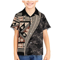 Bula Hibiscus Festival Family Matching Mermaid Dress and Hawaiian Shirt Fijian Masi Pattern Half Style LT03 Son's Shirt Beige - Polynesian Pride