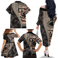 Bula Hibiscus Festival Family Matching Off The Shoulder Long Sleeve Dress and Hawaiian Shirt Fijian Masi Pattern Half Style LT03 - Polynesian Pride