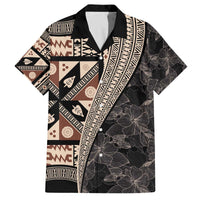 Bula Hibiscus Festival Family Matching Off The Shoulder Long Sleeve Dress and Hawaiian Shirt Fijian Masi Pattern Half Style LT03 Dad's Shirt - Short Sleeve Beige - Polynesian Pride