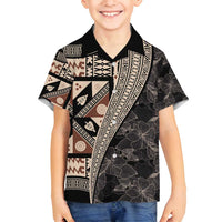Bula Hibiscus Festival Family Matching Off Shoulder Short Dress and Hawaiian Shirt Fijian Masi Pattern Half Style LT03 Son's Shirt Beige - Polynesian Pride