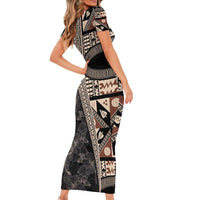 Bula Hibiscus Festival Family Matching Short Sleeve Bodycon Dress and Hawaiian Shirt Fijian Masi Pattern Half Style LT03 - Polynesian Pride