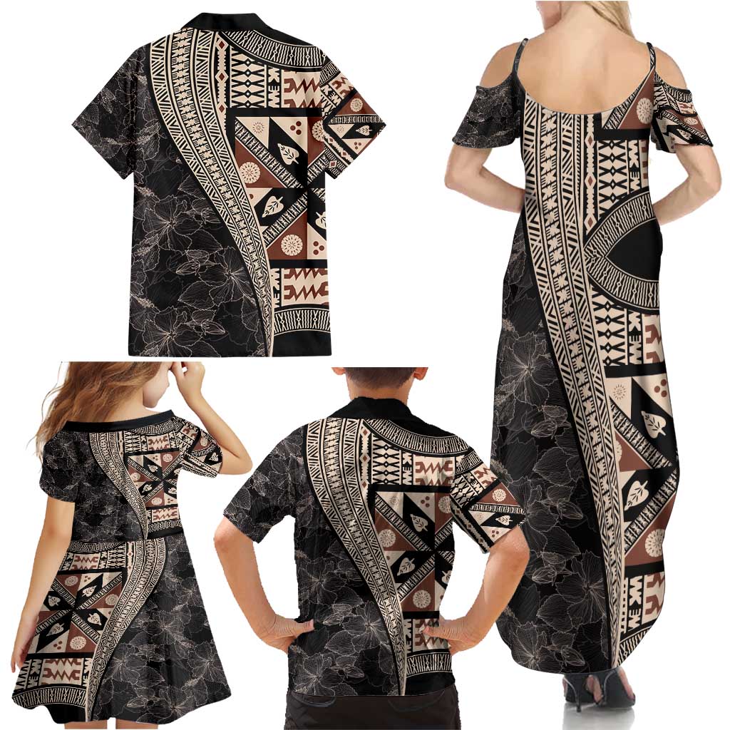 Bula Hibiscus Festival Family Matching Summer Maxi Dress and Hawaiian Shirt Fijian Masi Pattern Half Style LT03 - Polynesian Pride