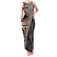 Bula Hibiscus Festival Family Matching Tank Maxi Dress and Hawaiian Shirt Fijian Masi Pattern Half Style LT03 Mom's Dress Beige - Polynesian Pride