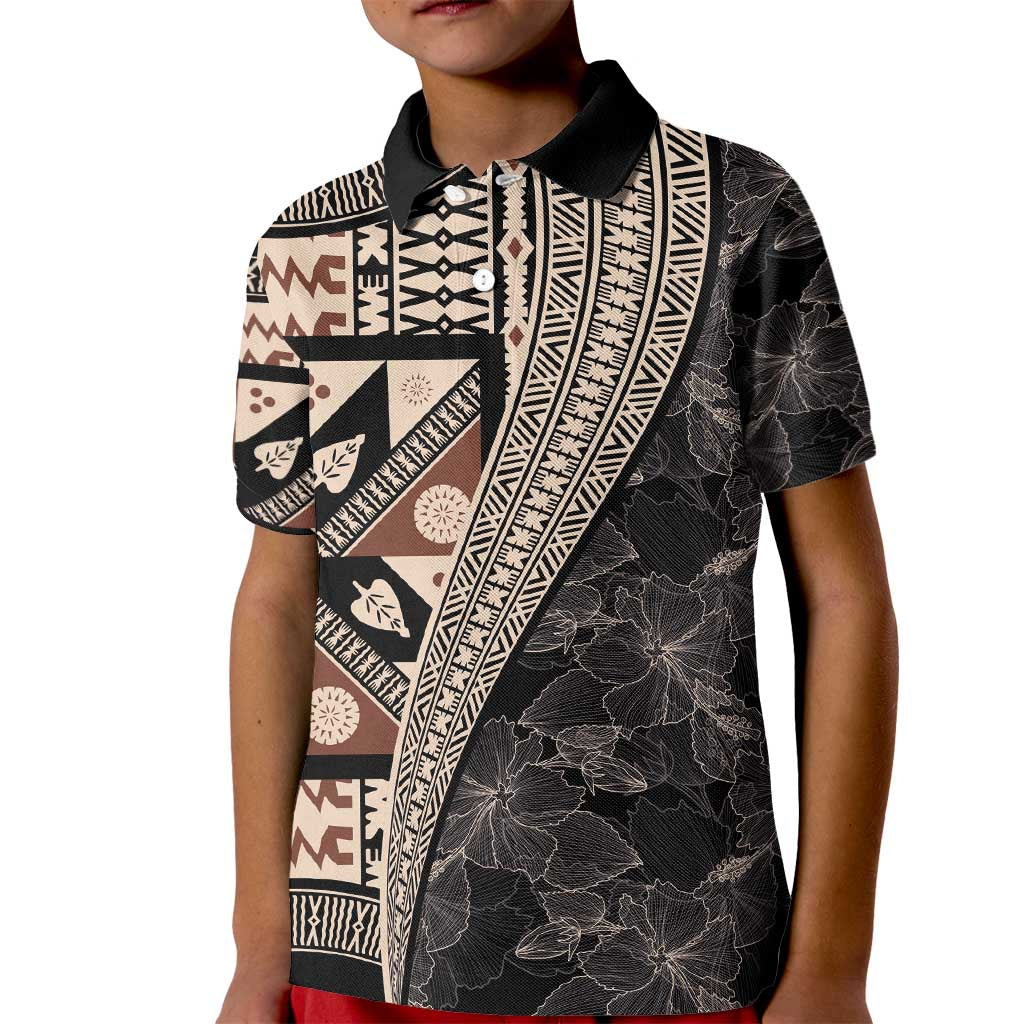 Bula Hibiscus Festival Kid Polo Shirt Fijian Masi Pattern Half Style