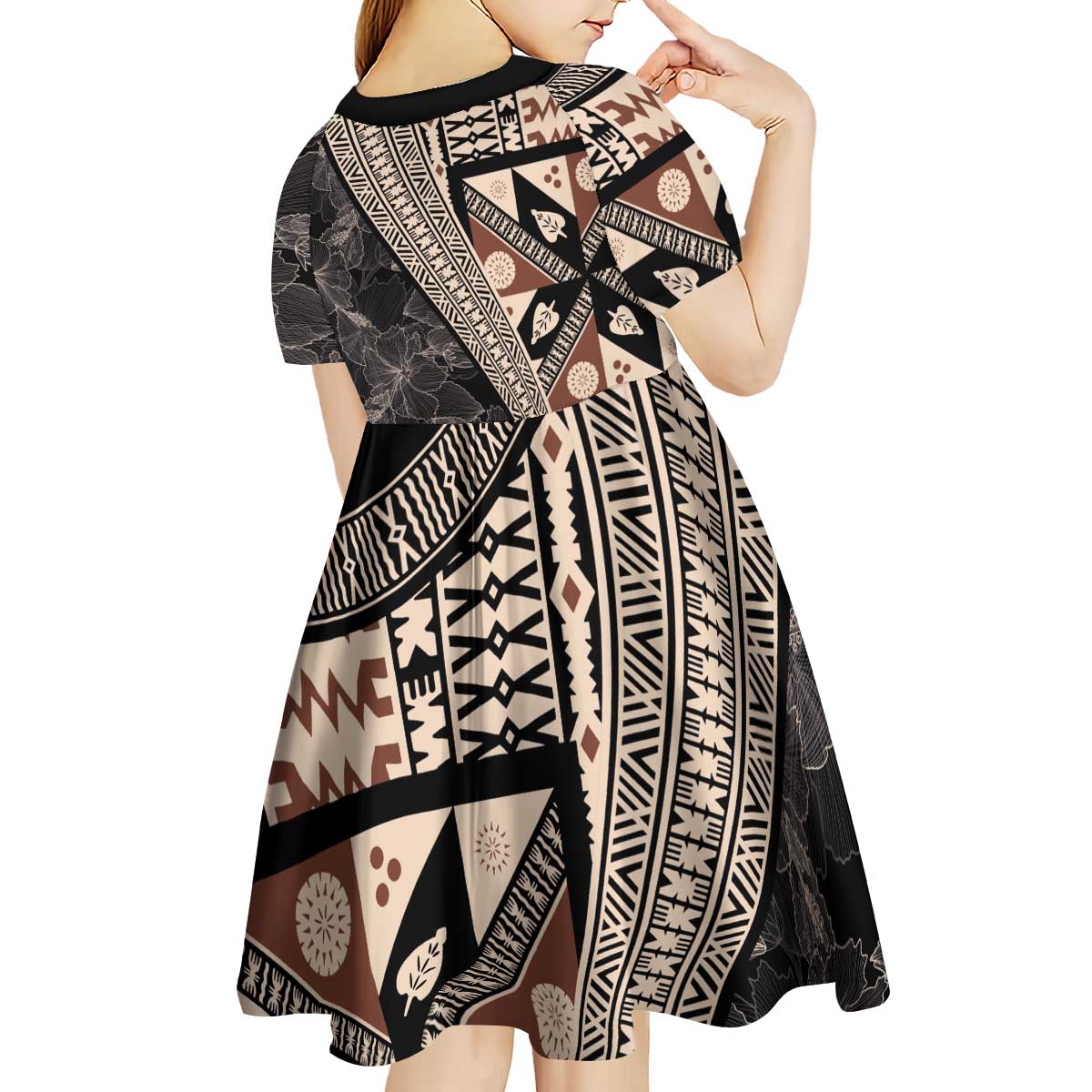 Bula Hibiscus Festival Kid Short Sleeve Dress Fijian Masi Pattern Half Style