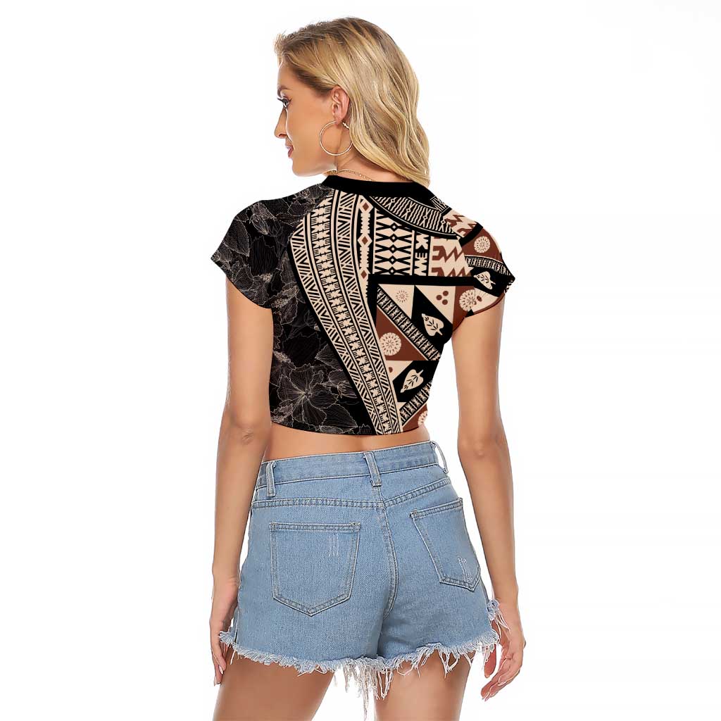 Bula Hibiscus Festival Raglan Cropped T Shirt Fijian Masi Pattern Half Style