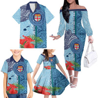Fiji Day Family Matching Off The Shoulder Long Sleeve Dress and Hawaiian Shirt Tapa Pattern and Hibiscus Flower LT03 - Polynesian Pride