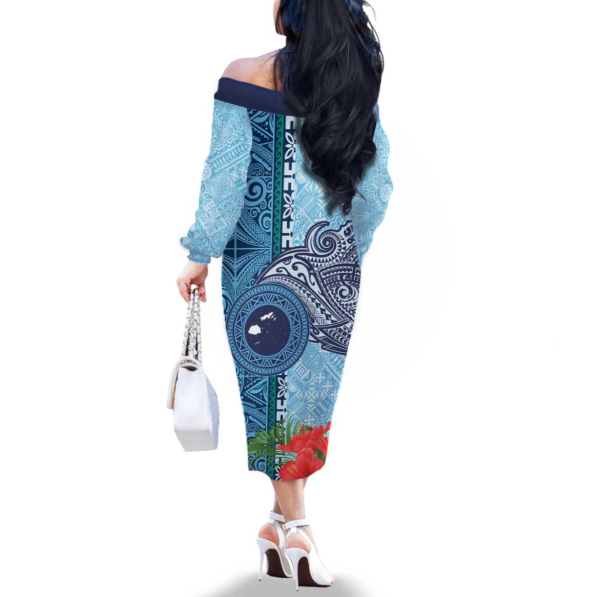 Fiji Day Family Matching Off The Shoulder Long Sleeve Dress and Hawaiian Shirt Tapa Pattern and Hibiscus Flower LT03 - Polynesian Pride