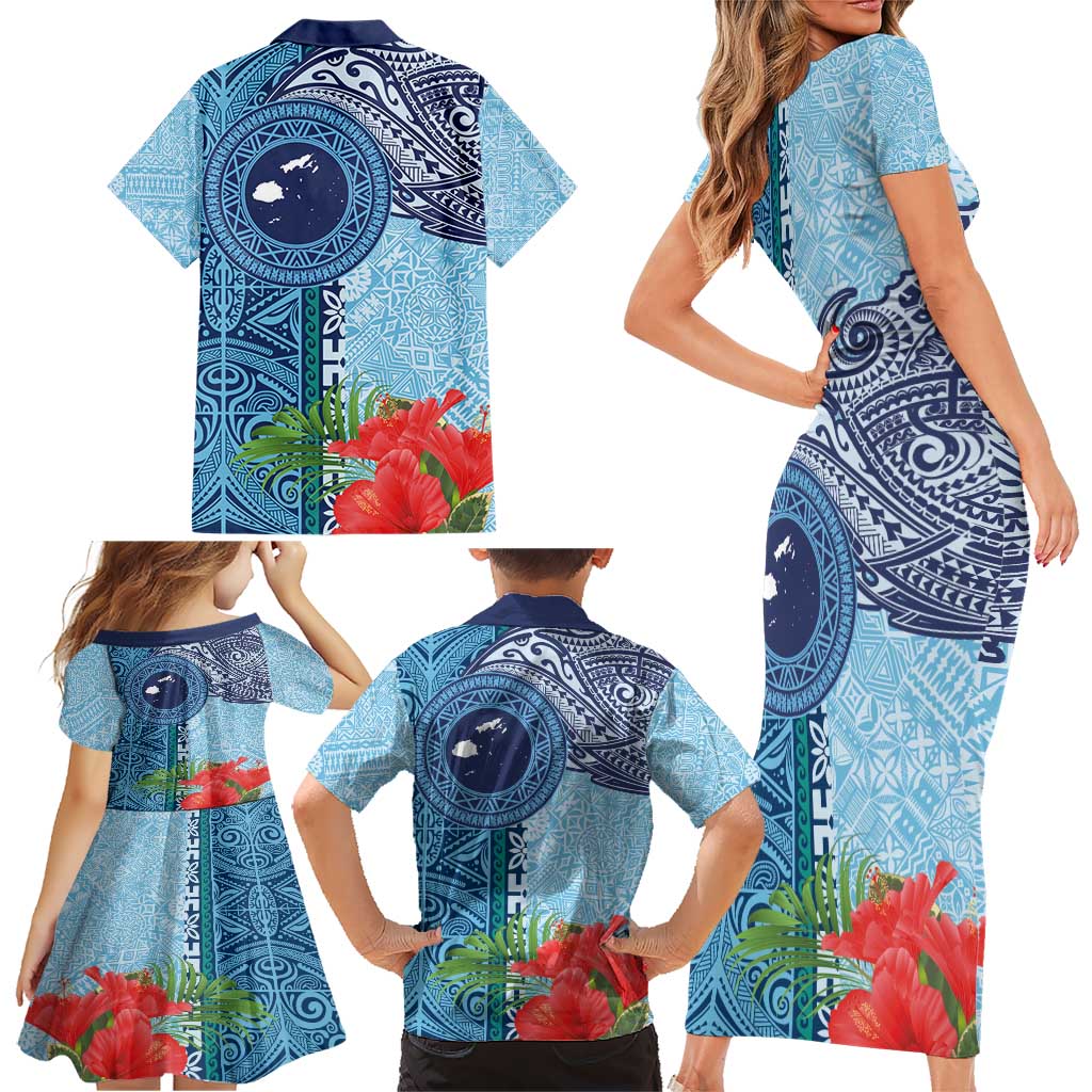 Fiji Day Family Matching Short Sleeve Bodycon Dress and Hawaiian Shirt Tapa Pattern and Hibiscus Flower LT03 - Polynesian Pride
