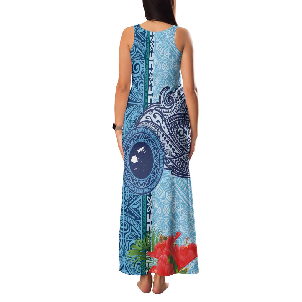 Fiji Day Family Matching Tank Maxi Dress and Hawaiian Shirt Tapa Pattern and Hibiscus Flower