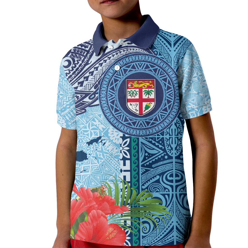 Fiji Day Kid Polo Shirt Tapa Pattern and Hibiscus Flower