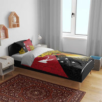 Papua New Guinea Independence Day Bedding Set Bird-of-Paradise with Map and Polynesian Pattern