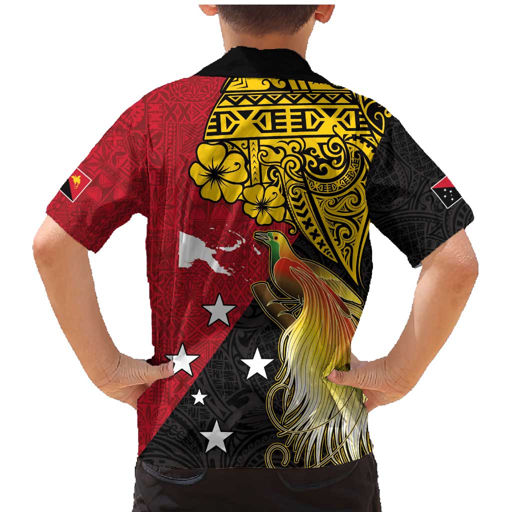 Papua New Guinea Independence Day Family Matching Mermaid Dress and Hawaiian Shirt Bird-of-Paradise with Map and Polynesian Pattern LT03 - Polynesian Pride