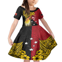 Papua New Guinea Independence Day Family Matching Mermaid Dress and Hawaiian Shirt Bird-of-Paradise with Map and Polynesian Pattern LT03 Daughter's Dress Black - Polynesian Pride