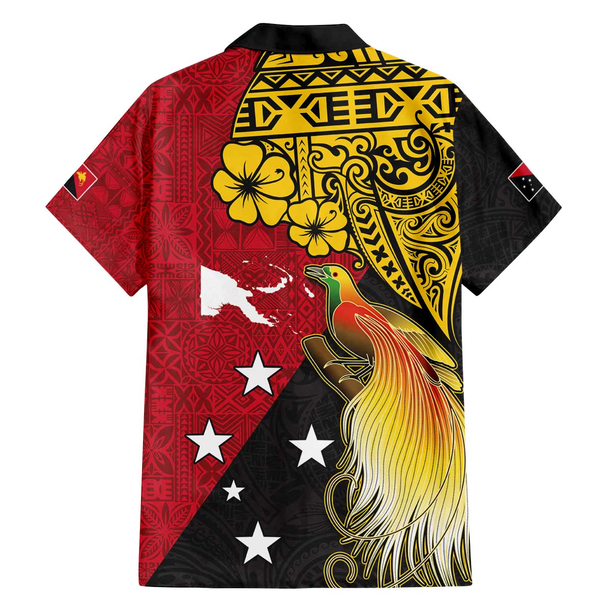 Papua New Guinea Independence Day Family Matching Off The Shoulder Long Sleeve Dress and Hawaiian Shirt Bird-of-Paradise with Map and Polynesian Pattern LT03 - Polynesian Pride