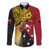 Papua New Guinea Independence Day Family Matching Off The Shoulder Long Sleeve Dress and Hawaiian Shirt Bird-of-Paradise with Map and Polynesian Pattern LT03 Dad's Shirt - Long Sleeve Black - Polynesian Pride