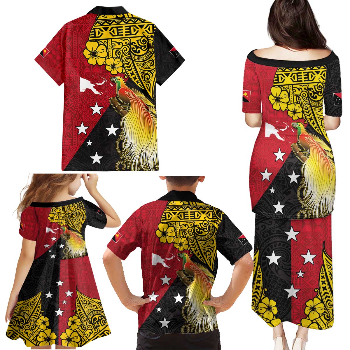 Papua New Guinea Independence Day Family Matching Puletasi and Hawaiian Shirt Bird-of-Paradise with Map and Polynesian Pattern LT03 - Polynesian Pride