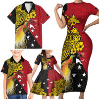 Papua New Guinea Independence Day Family Matching Short Sleeve Bodycon Dress and Hawaiian Shirt Bird-of-Paradise with Map and Polynesian Pattern LT03 - Polynesian Pride