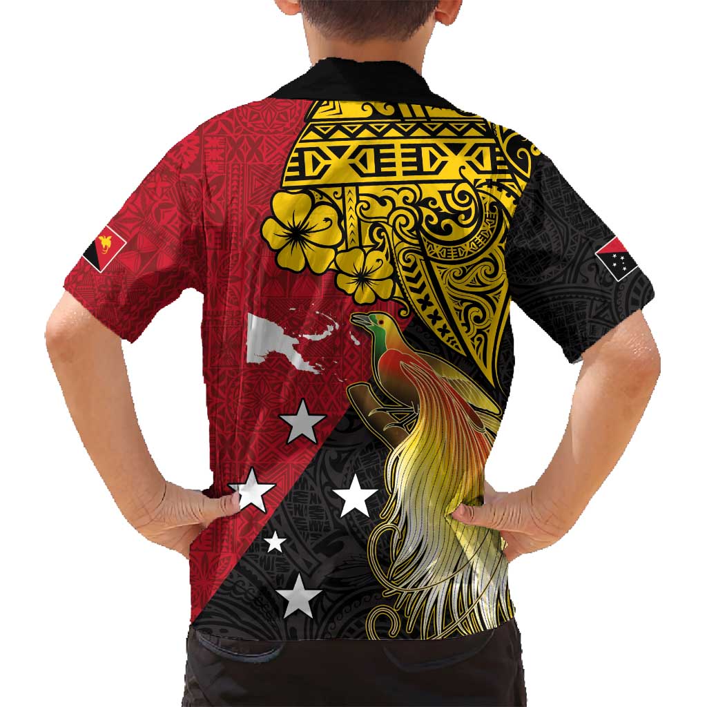 Papua New Guinea Independence Day Family Matching Summer Maxi Dress and Hawaiian Shirt Bird-of-Paradise with Map and Polynesian Pattern LT03 - Polynesian Pride