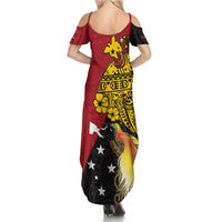 Papua New Guinea Independence Day Family Matching Summer Maxi Dress and Hawaiian Shirt Bird-of-Paradise with Map and Polynesian Pattern LT03 - Polynesian Pride