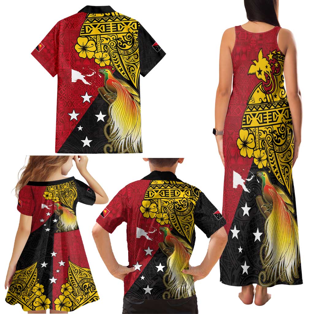 Papua New Guinea Independence Day Family Matching Tank Maxi Dress and Hawaiian Shirt Bird-of-Paradise with Map and Polynesian Pattern LT03 - Polynesian Pride