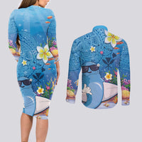 Aloha Hawaiian Monk Seal Couples Matching Long Sleeve Bodycon Dress and Long Sleeve Button Shirt Polynesian Tattoo The Ocean and Undersea Vibe LT03 - Polynesian Pride