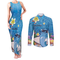 Aloha Hawaiian Monk Seal Couples Matching Tank Maxi Dress and Long Sleeve Button Shirt Polynesian Tattoo The Ocean and Undersea Vibe LT03 Blue - Polynesian Pride