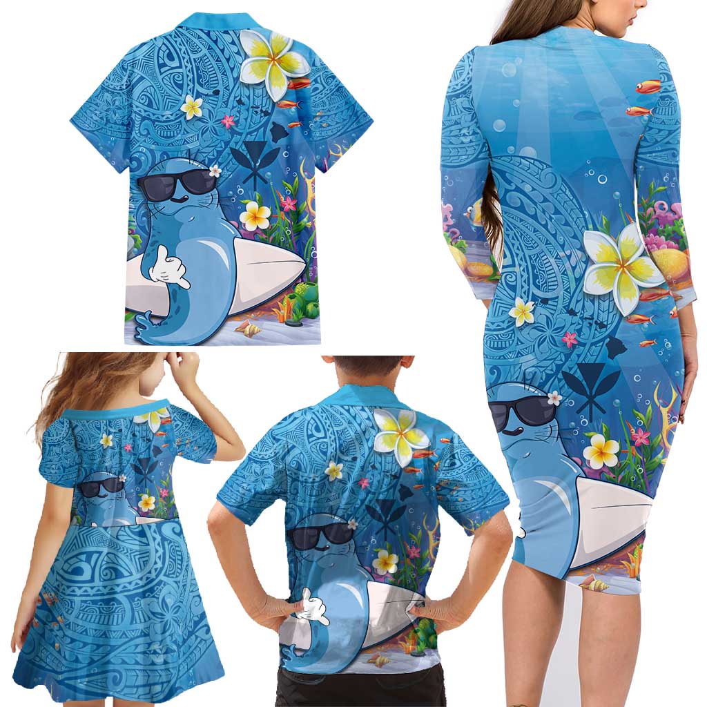 Aloha Hawaiian Monk Seal Family Matching Long Sleeve Bodycon Dress and Hawaiian Shirt Polynesian Tattoo The Ocean and Undersea Vibe LT03 - Polynesian Pride