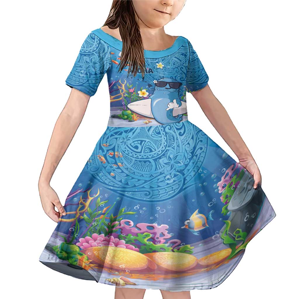 Aloha Hawaiian Monk Seal Family Matching Mermaid Dress and Hawaiian Shirt Polynesian Tattoo The Ocean and Undersea Vibe LT03 Daughter's Dress Blue - Polynesian Pride